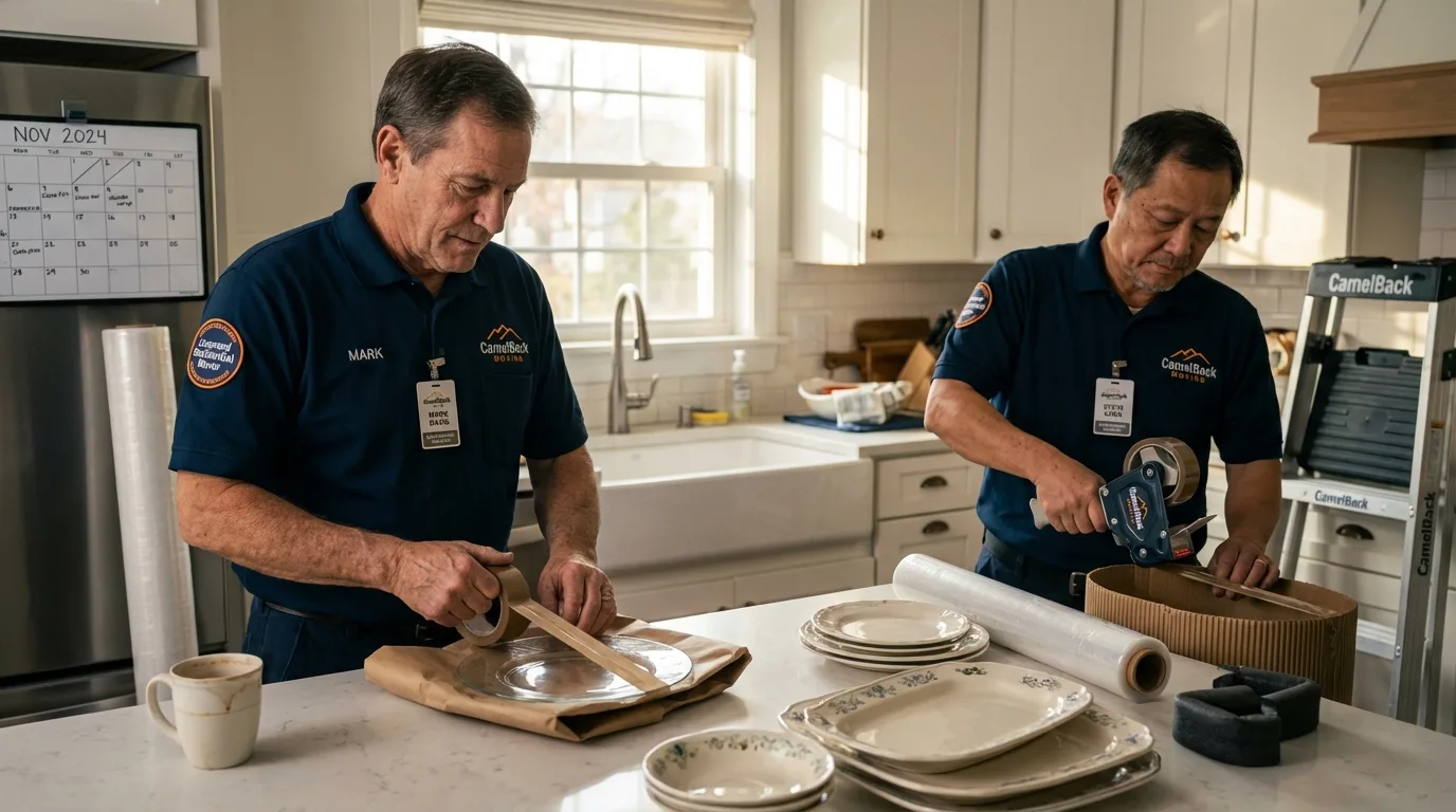 Professional crew packing kitchen dishware in Healdsburg, CA